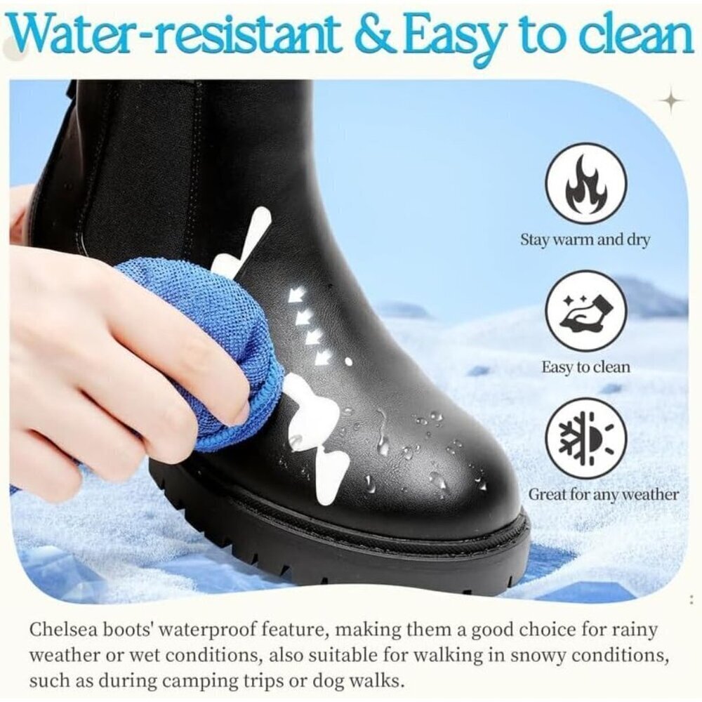 🆕Black Faux Leather Ankle Boots for Women, Waterproof, Chunky Heel, Comfortable - Picture 2 of 7